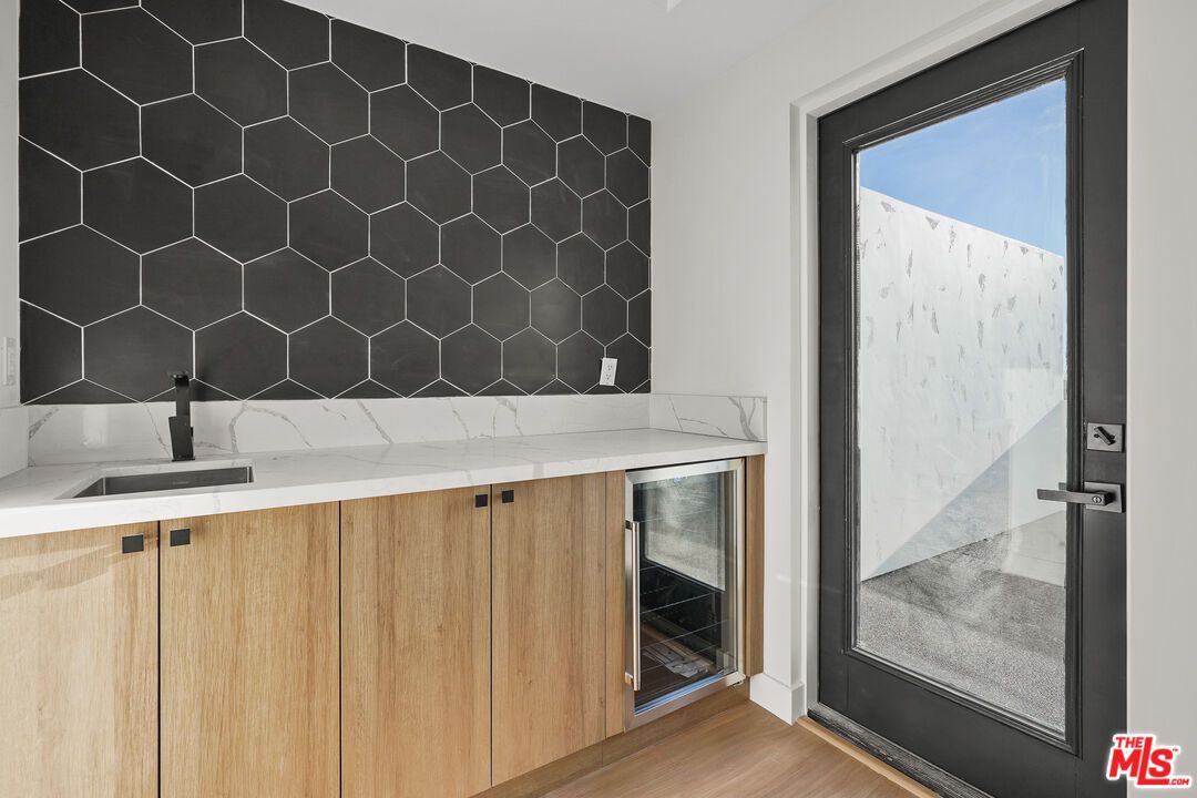 Interior, Kitchen, Marble Walls, Wood Texture Flooring