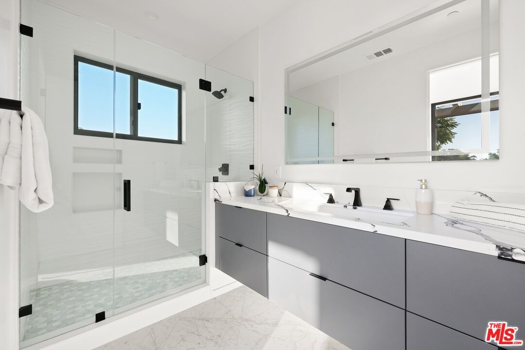 Bathroom, Dual Sink Vanities, Glass Shower, Interior, Marble