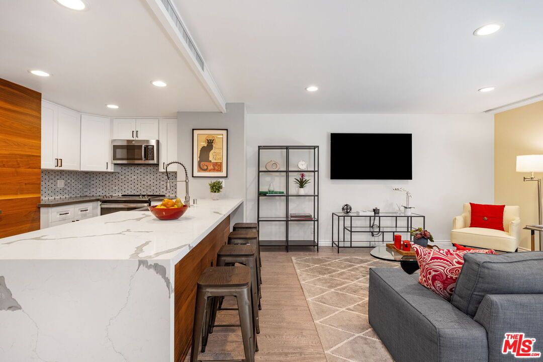 Interior, Kitchen, Living room, Recessed Lighting, Stainless Steel Appliances, Wood Texture Flooring
