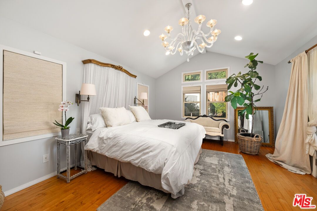 Bedroom, Chandelier, Interior, Recessed Lighting, Wood Texture Flooring