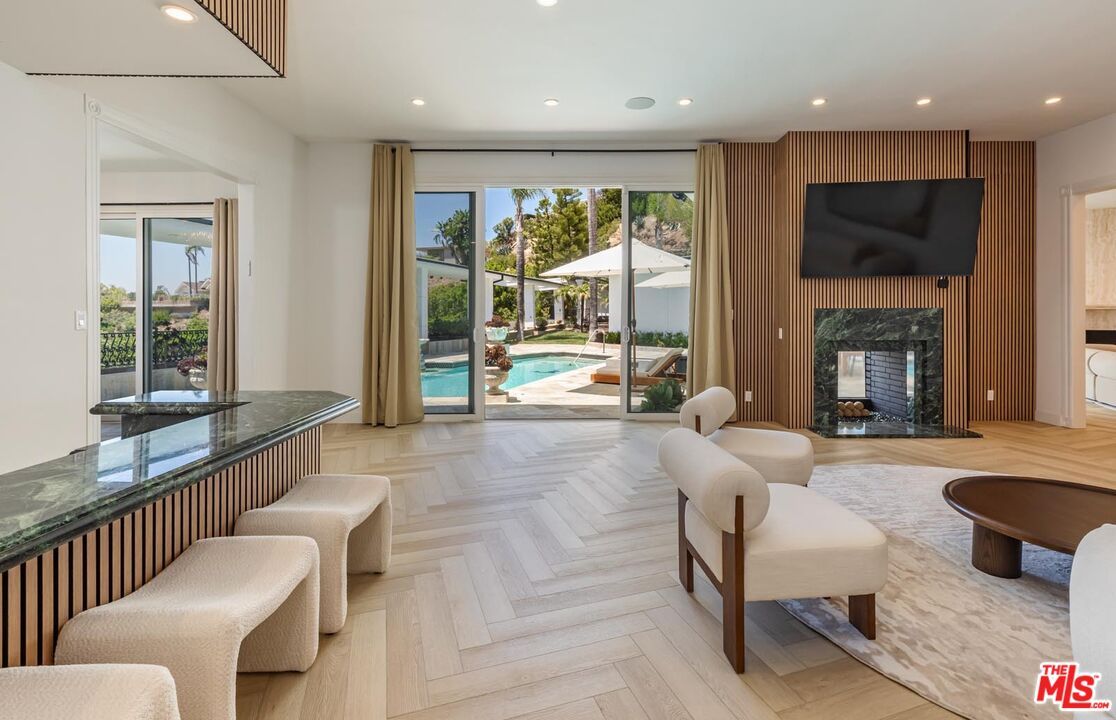 Fireplace, Interior, Recessed Lighting, Wood Texture Flooring