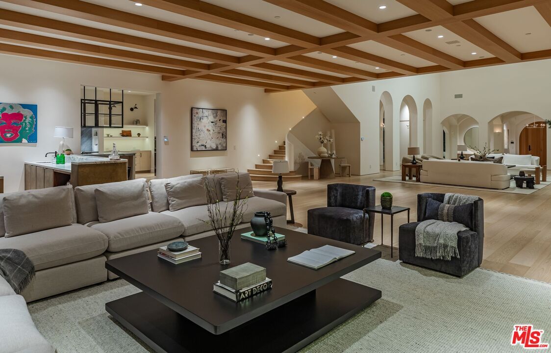 Interior, Living room, Recessed Lighting, Wooden Beams, Wood Texture Flooring