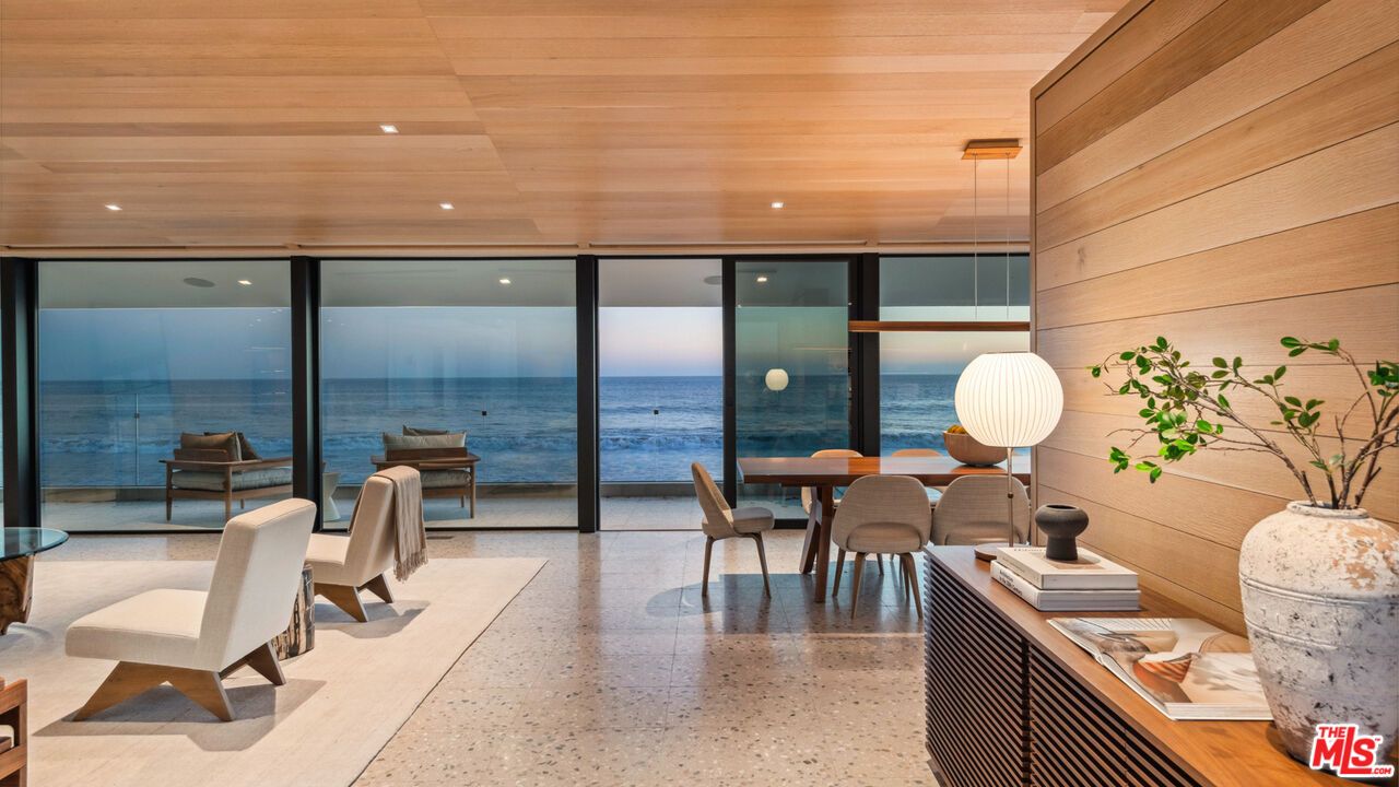 Dining room, Interior, Recessed Lighting, Water, Wooden Ceilings, Wooden Walls
