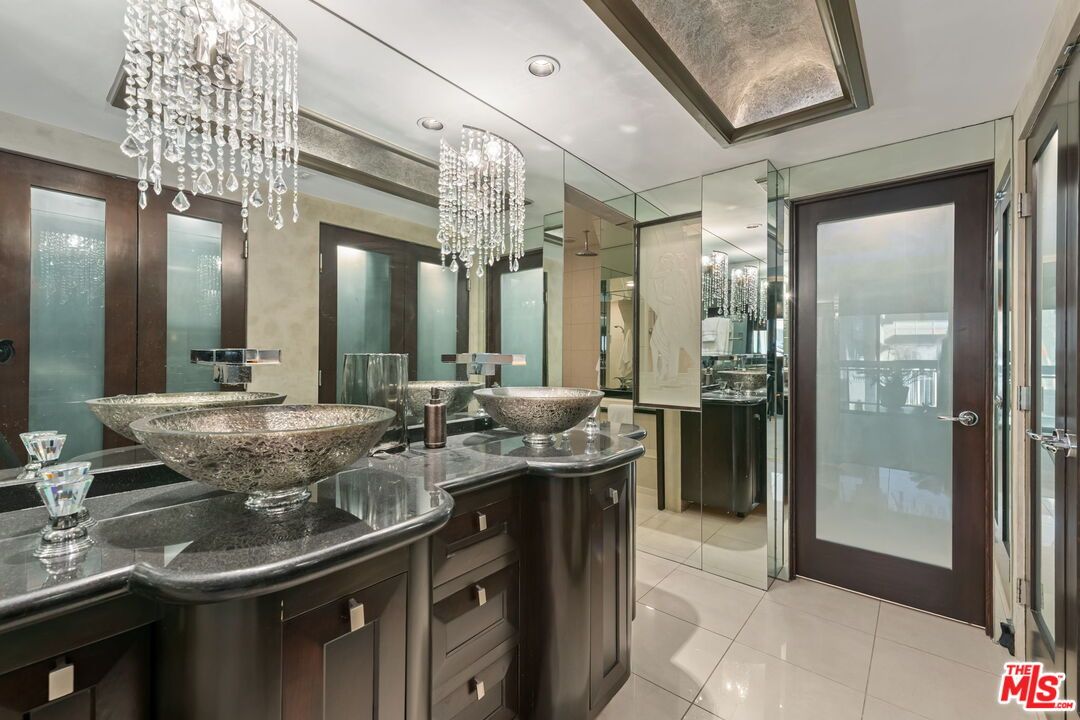 Bathroom, Chandelier, Dual Sink Vanities, Interior, Recessed Lighting