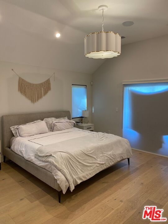 Bedroom, Interior, Pendant Lights, Recessed Lighting, Wood Texture Flooring