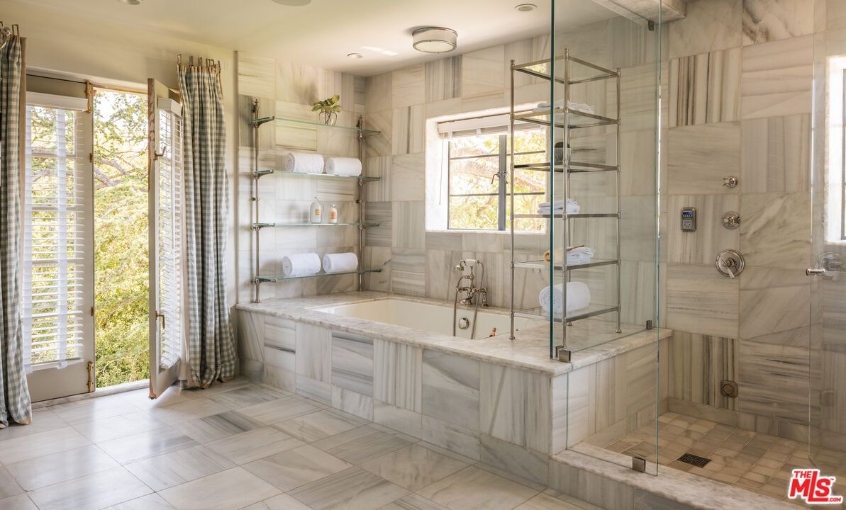 Bathroom, Glass Shower, Interior, Marble Walls, Recessed Lighting