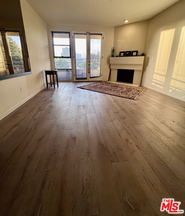 Empty room, Fireplace, Interior, Recessed Lighting, Wood Texture Flooring