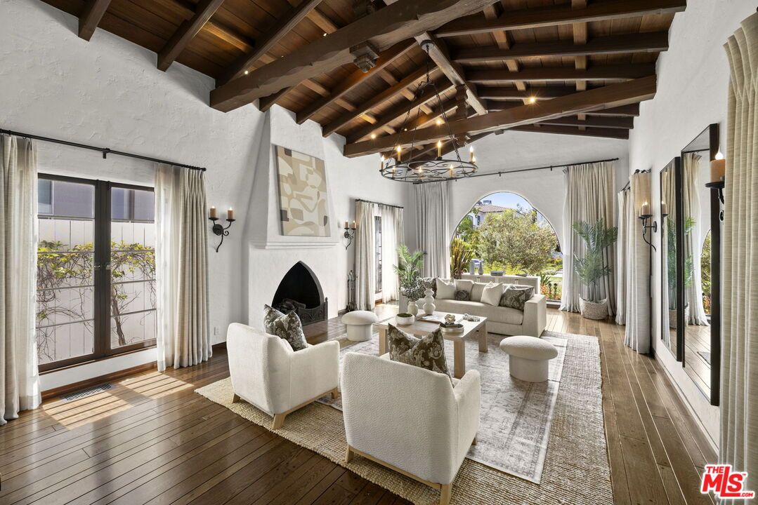 Chandelier, Fireplace, Interior, Living room, Wooden Beams, Wooden Ceilings, Wood Texture Flooring