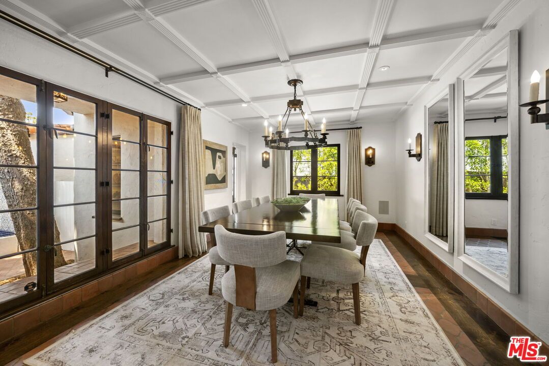 Dining room, Interior, Pendant Lights, Recessed Lighting, Wood Texture Flooring
