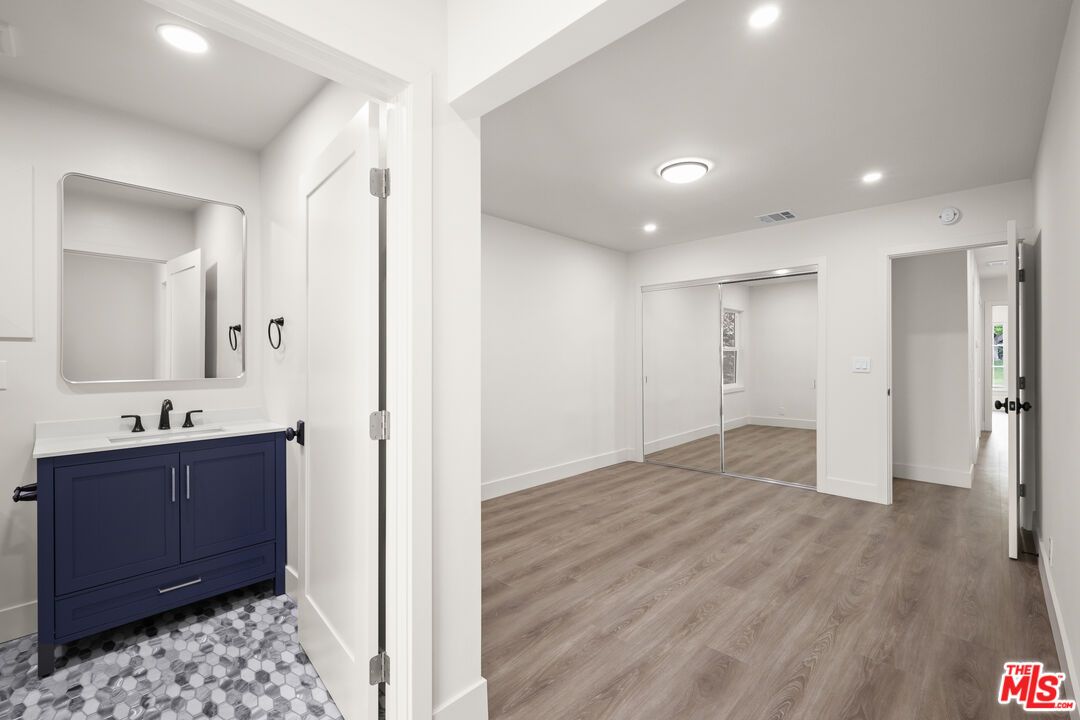 Bathroom, Empty room, Interior, Recessed Lighting, Wood Texture Flooring