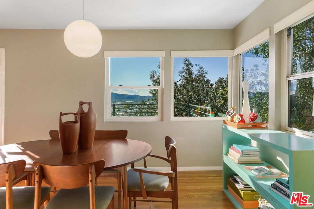 Dining room, Interior, Pendant Lights, Wood Texture Flooring