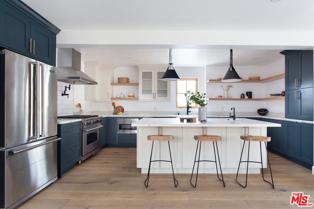 Interior, Kitchen, Pendant Lights, Stainless Steel Appliances, Wood Texture Flooring