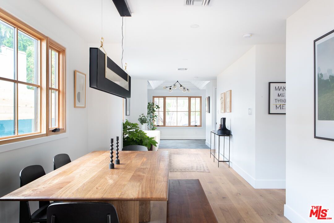 Dining room, Interior, Pendant Lights, Water, Wood Texture Flooring