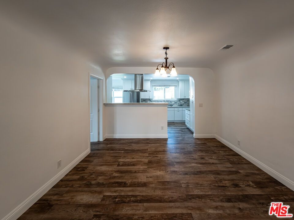 Chandelier, Empty room, Interior, Kitchen, Wood Texture Flooring