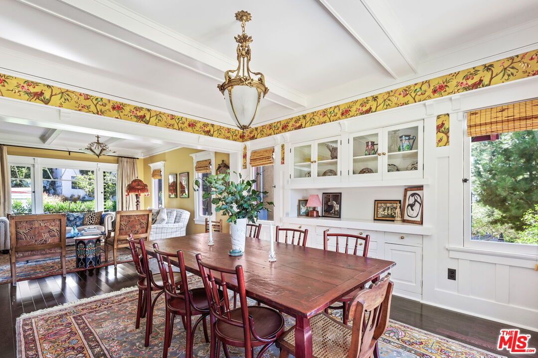 Dining room, Interior, Pendant Lights, Wood Texture Flooring