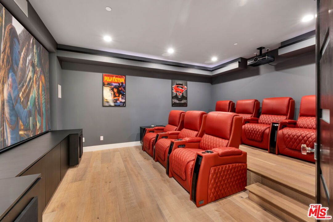 Home Theatre Room, Interior, Projection Screen, Recessed Lighting, Theatre Room, Wood Texture Flooring