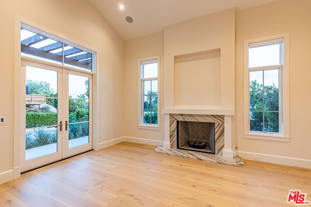 Empty room, Fireplace, Interior, Recessed Lighting, Wood Texture Flooring