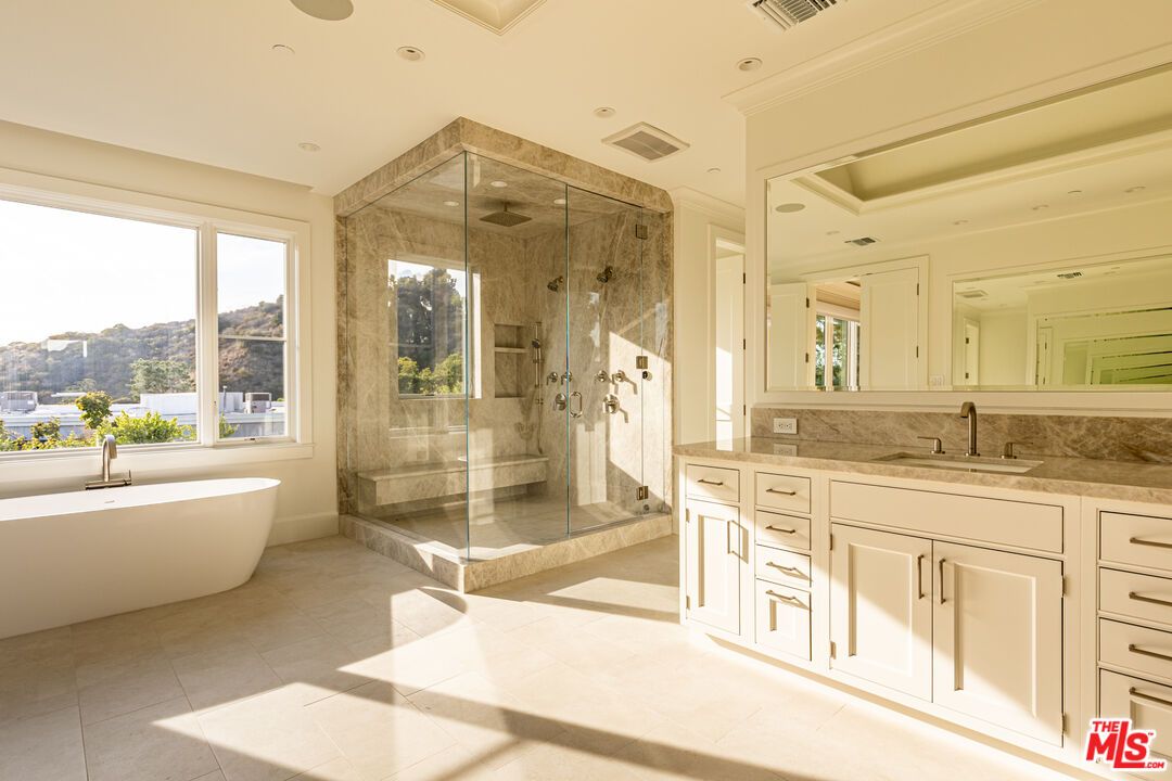 Bathroom, Free Standing Baths, Glass Shower, Interior, Recessed Lighting