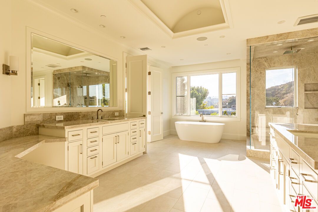 Bathroom, Dual Sink Vanities, Free Standing Baths, Glass Shower, Interior, Recessed Lighting