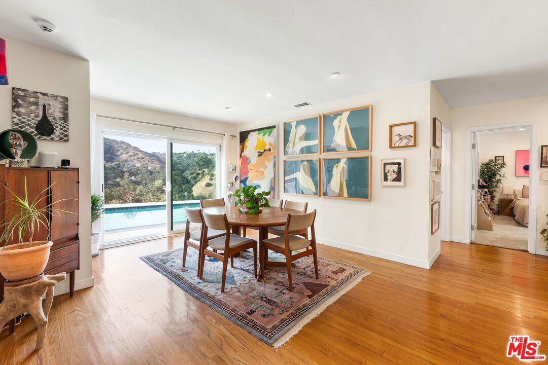 Dining room, Interior, Recessed Lighting, Wood Texture Flooring