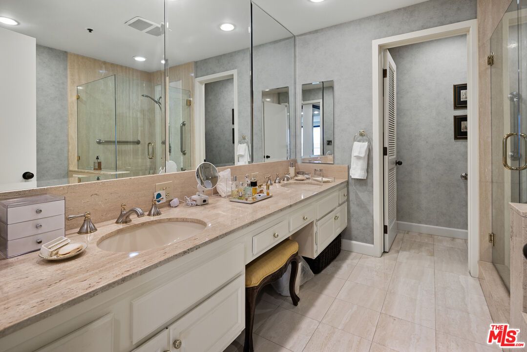 Bathroom, Dual Sink Vanities, Glass Shower, Interior, Recessed Lighting