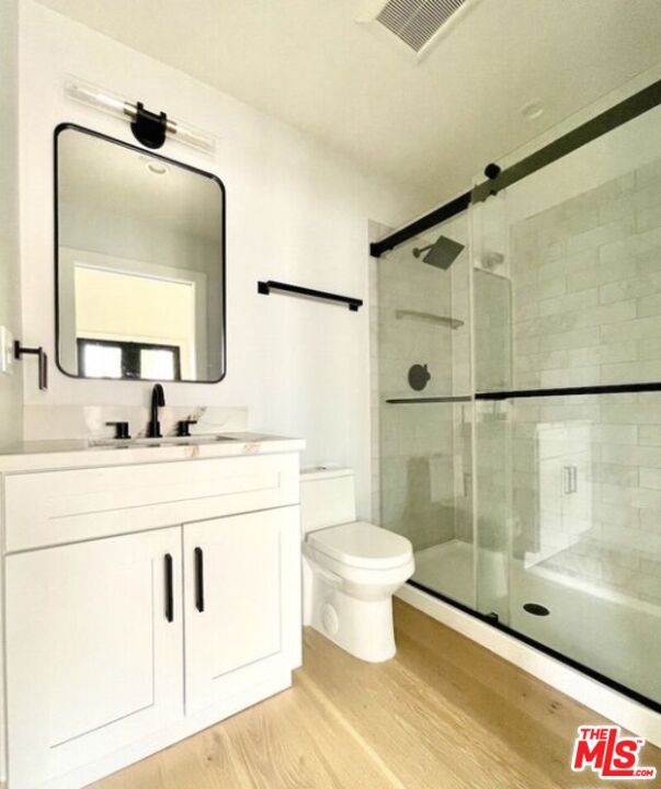 Bathroom, Glass Shower, Interior, Wood Texture Flooring