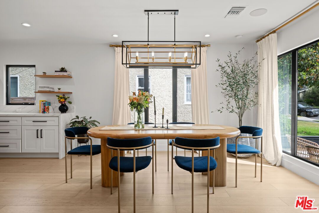 Dining room, Interior, Pendant Lights, Recessed Lighting, Wood Texture Flooring