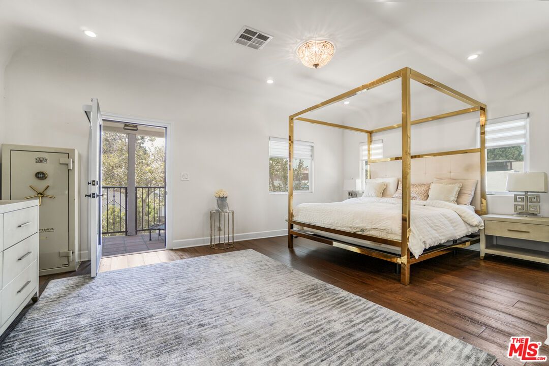 Bedroom, Chandelier, Interior, Recessed Lighting, Wood Texture Flooring