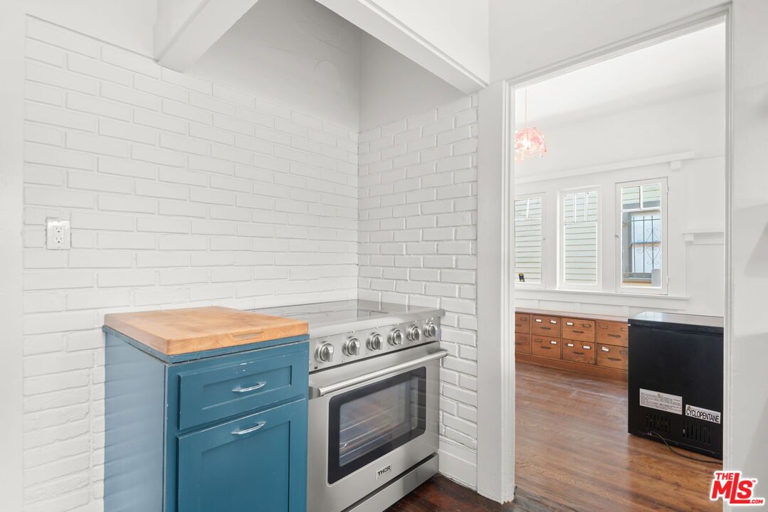 Interior, Kitchen, Stainless Steel Appliances, Stone Walls, Wood Texture Flooring
