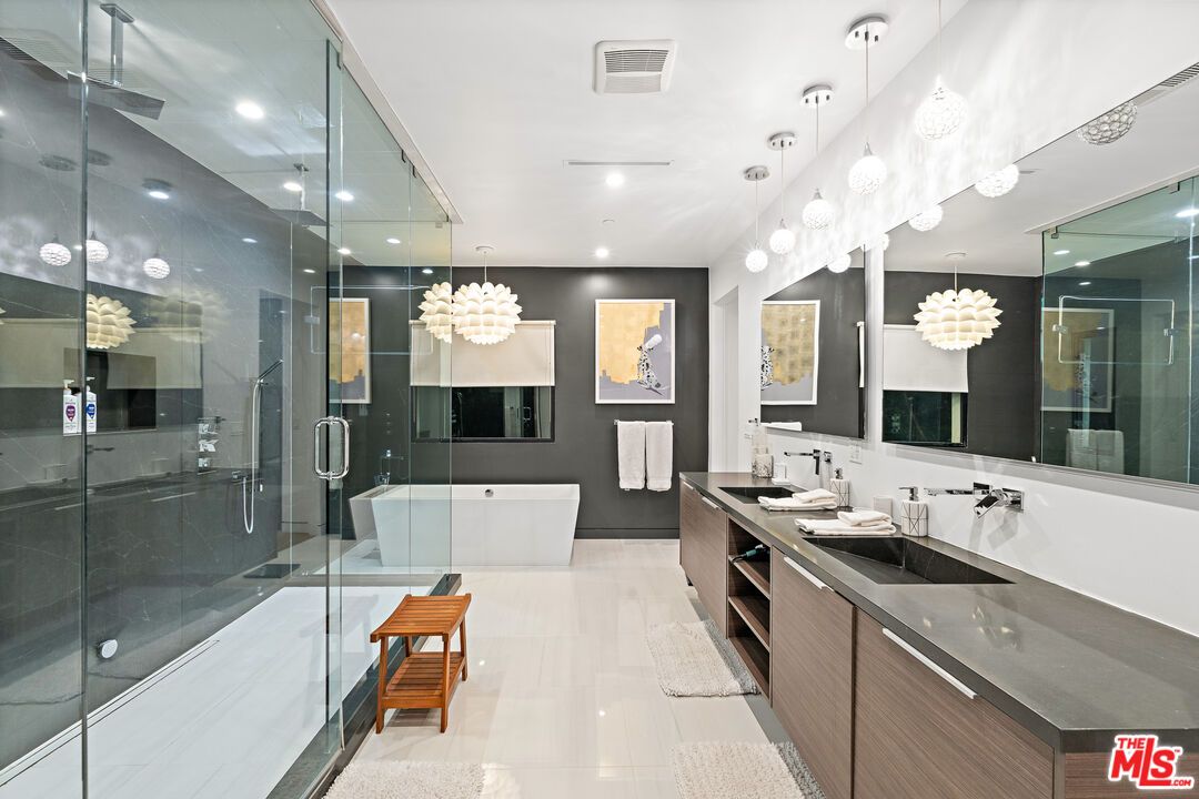 Bathroom, Dual Sink Vanities, Free Standing Baths, Glass Shower, Interior, Pendant Lights, Recessed Lighting