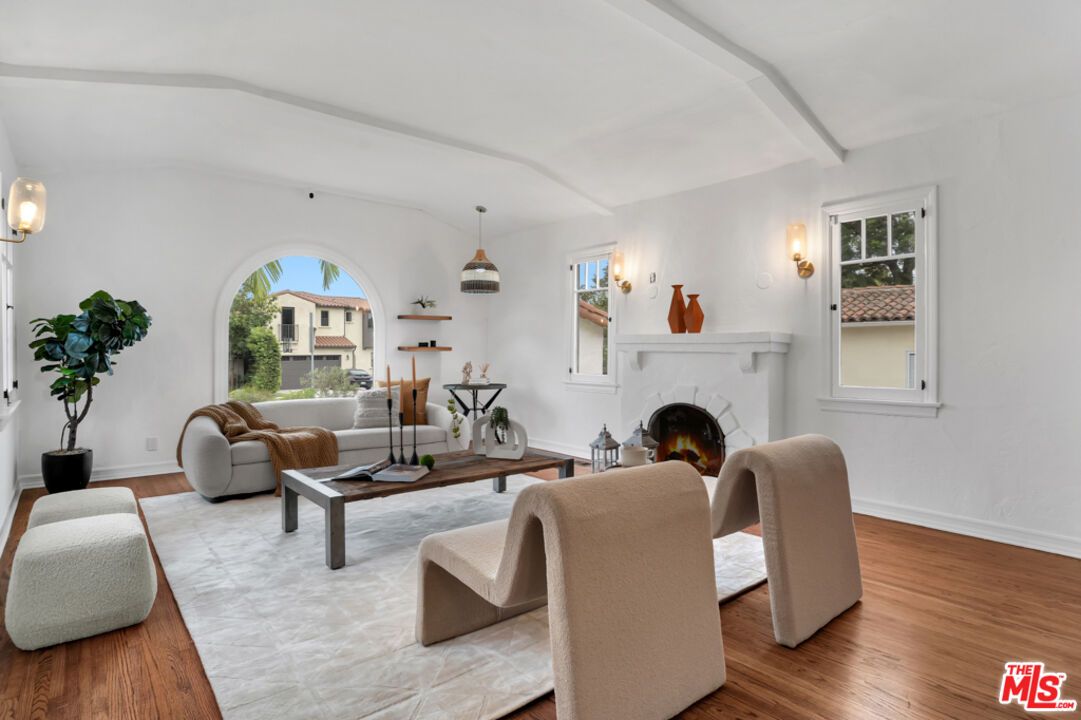 Fireplace, Interior, Living room, Pendant Lights, Wood Texture Flooring