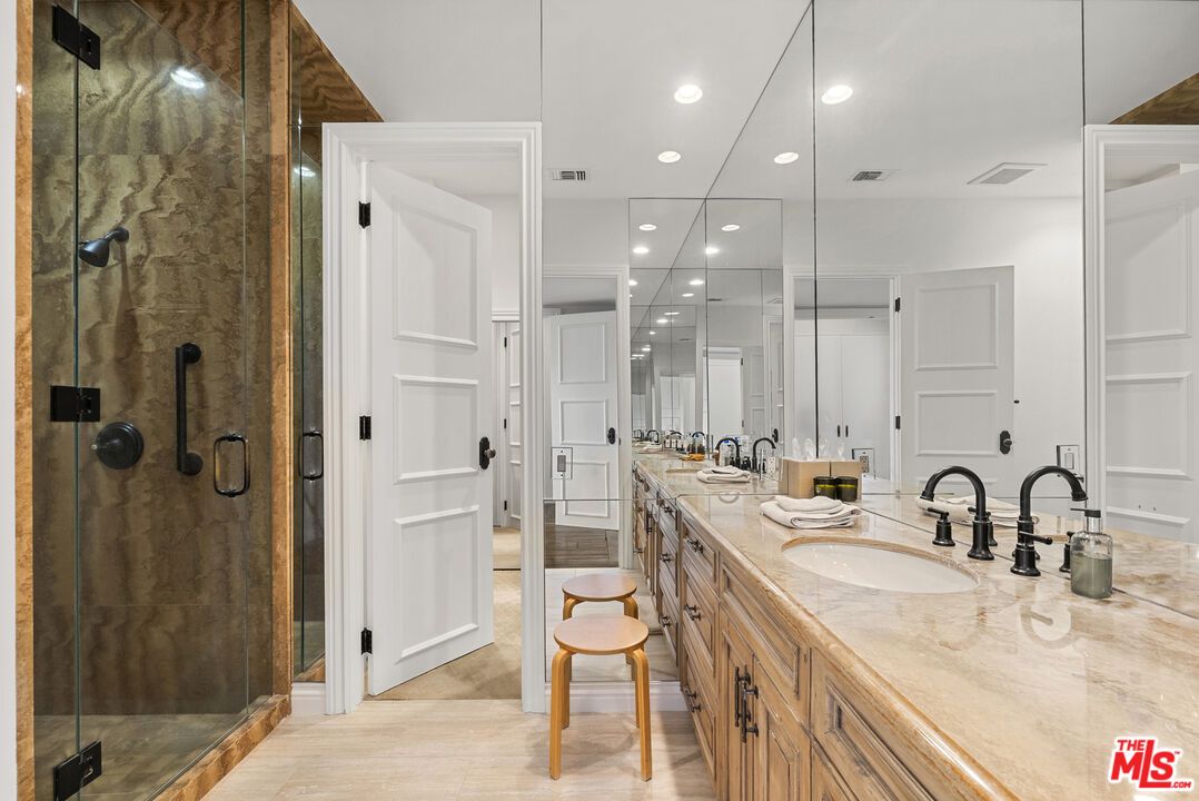 Bathroom, Dual Sink Vanities, Glass Shower, Interior, Recessed Lighting