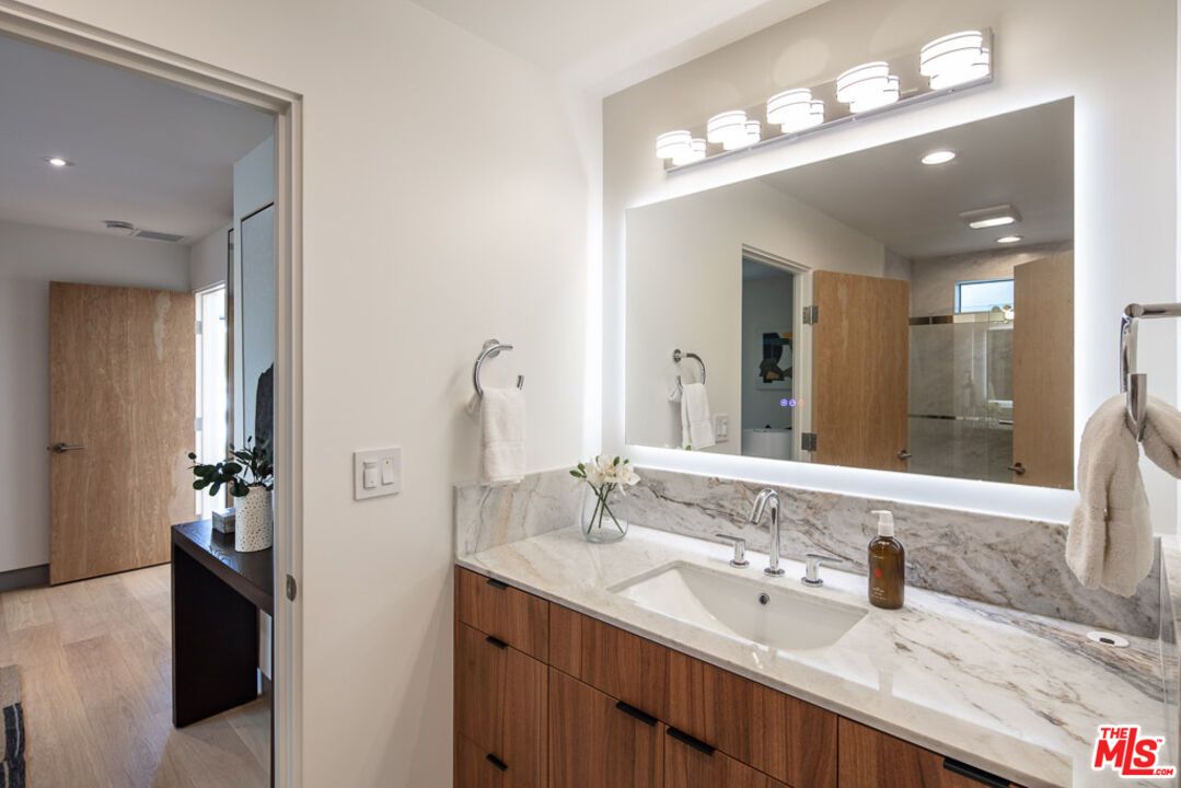 Bathroom, Glass Shower, Interior, Recessed Lighting, Wood Texture Flooring
