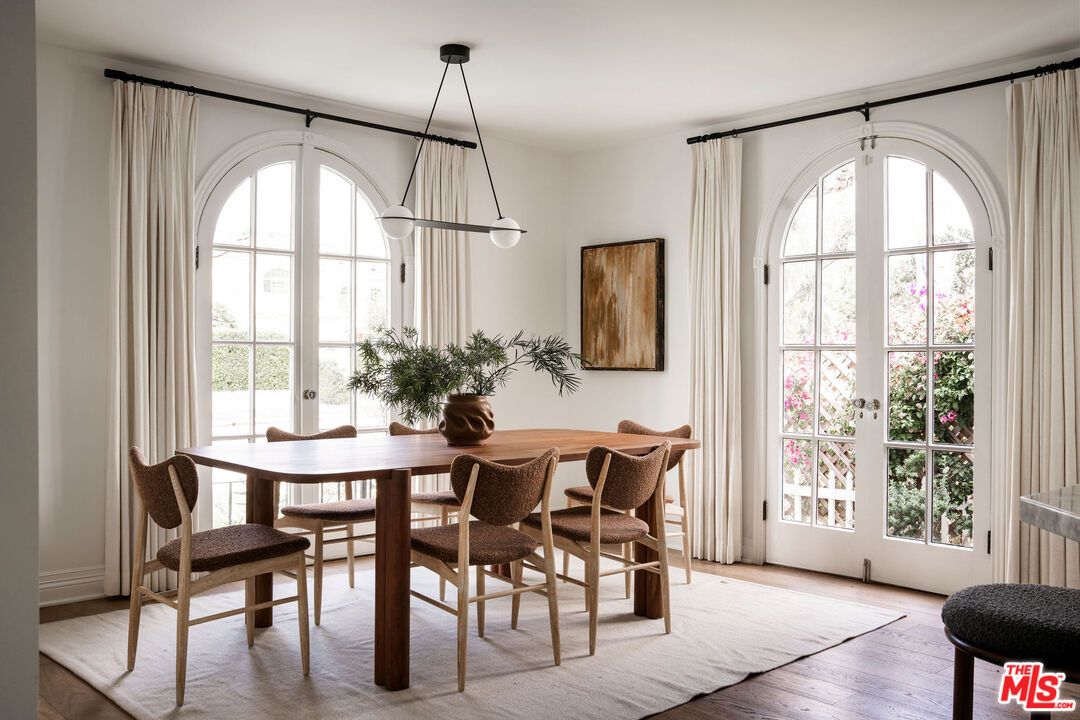 Dining room, Interior, Pendant Lights, Wood Texture Flooring