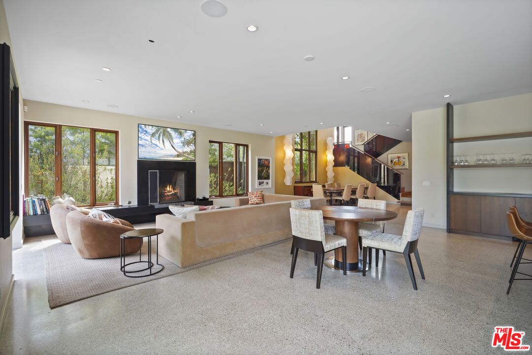 Dining room, Fireplace, Interior, Living room, Recessed Lighting