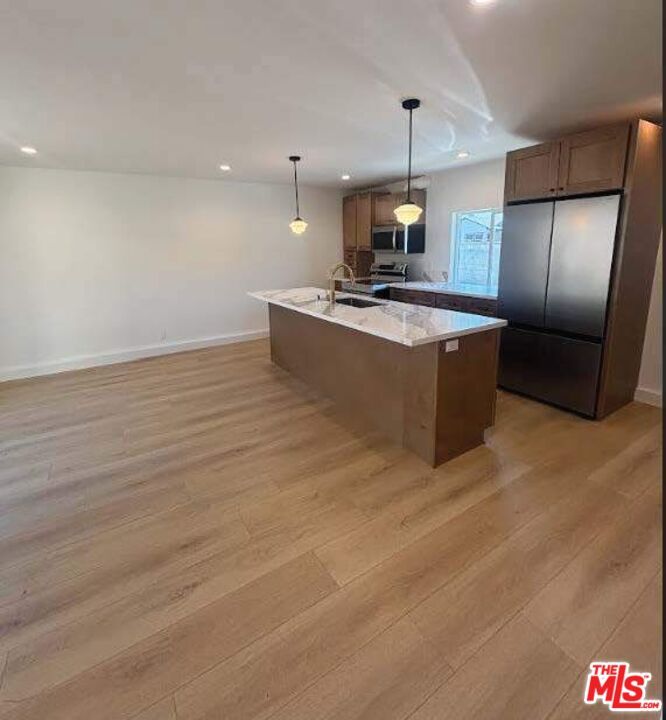 Interior, Kitchen, Pendant Lights, Recessed Lighting, Wood Texture Flooring