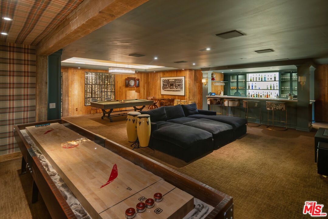 Billiard Table, Game Room, Interior, Recessed Lighting, Wooden Walls