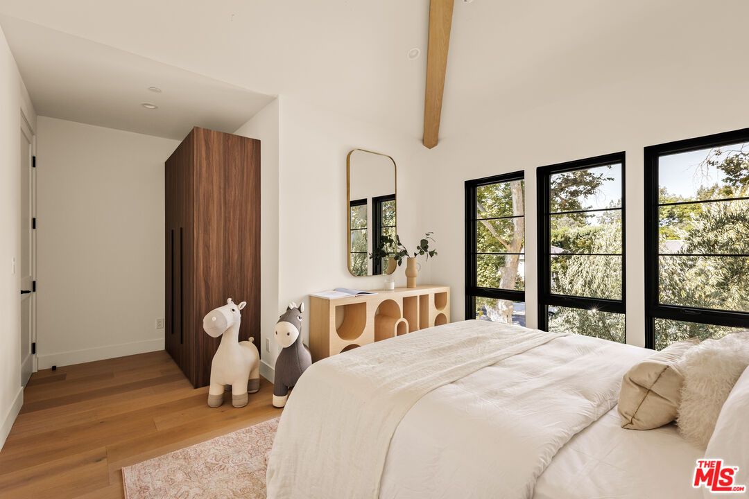 Bedroom, Interior, Recessed Lighting, Wooden Beams, Wood Texture Flooring