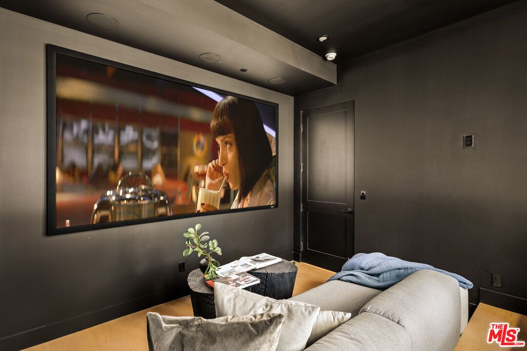 Interior, Projection Screen, Recessed Lighting, Wood Texture Flooring
