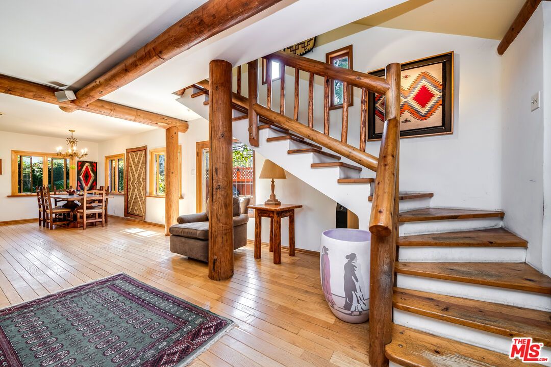 Chandelier, Dining room, Interior, Wooden Beams, Wood Texture Flooring