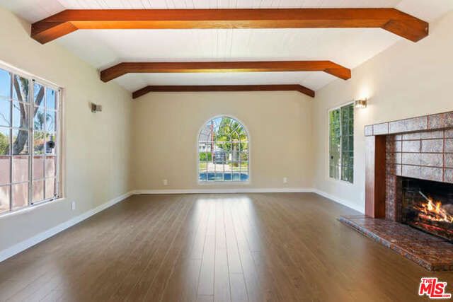 Empty room, Fireplace, Interior, Wooden Beams, Wood Texture Flooring