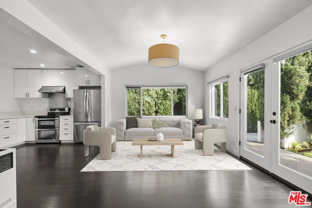 Interior, Kitchen, Living room, Recessed Lighting, Stainless Steel Appliances, Wood Texture Flooring