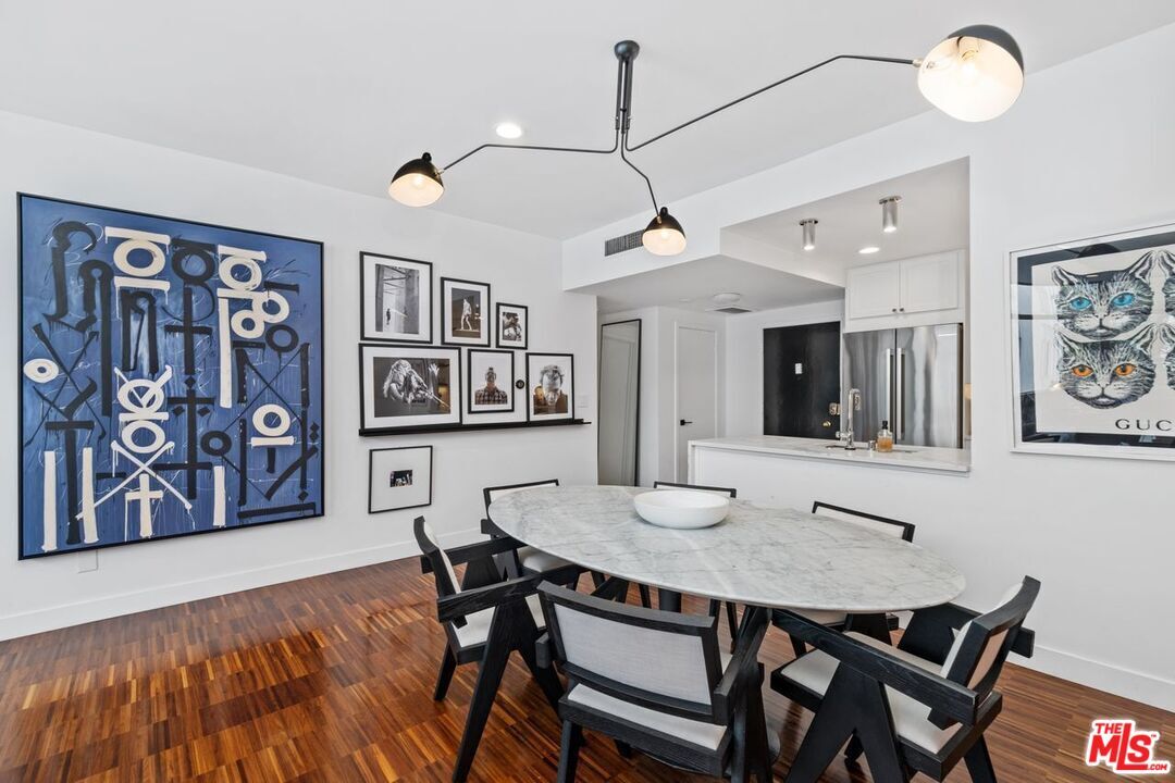 Dining room, Interior, Pendant Lights, Recessed Lighting, Wood Texture Flooring