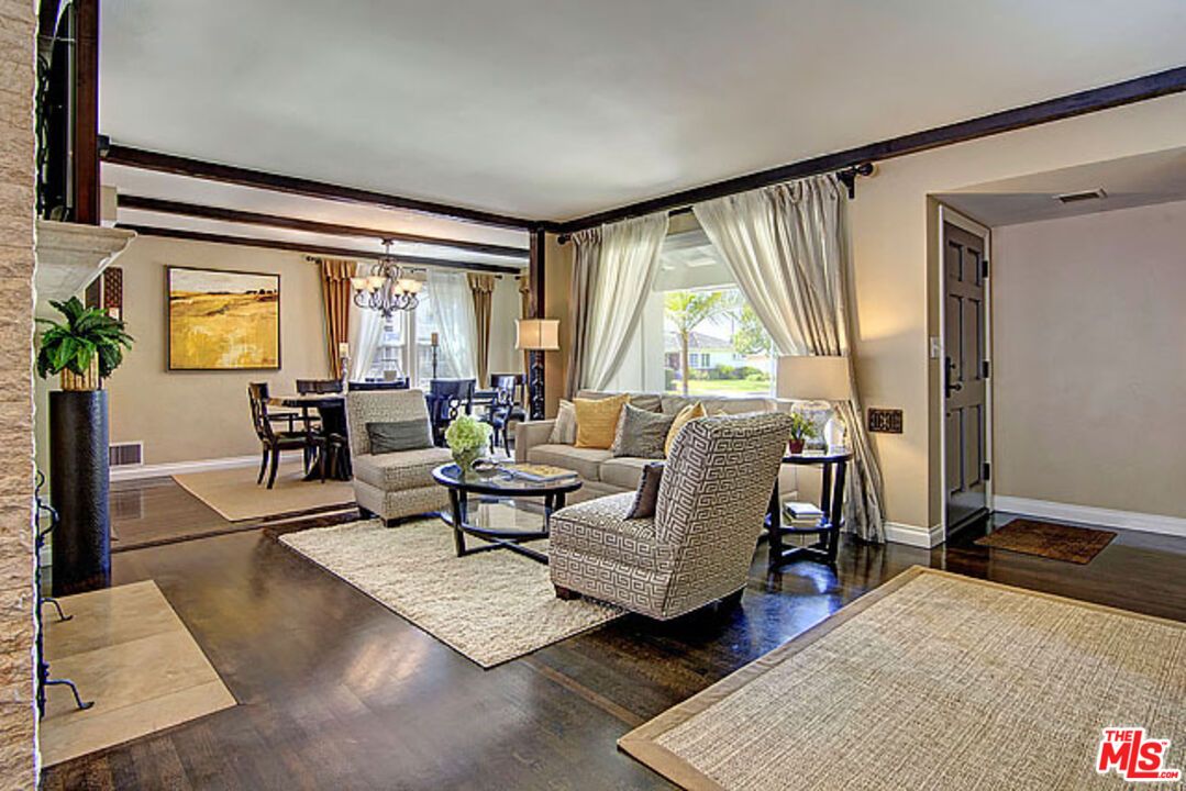 Chandelier, Dining room, Fireplace, Interior, Living room, Wood Texture Flooring