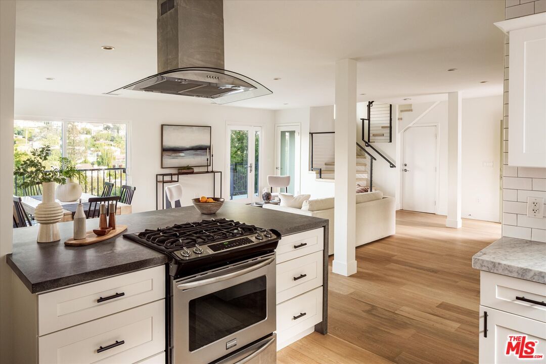 Interior, Kitchen, Living room, Recessed Lighting, Stainless Steel Appliances, Wood Texture Flooring