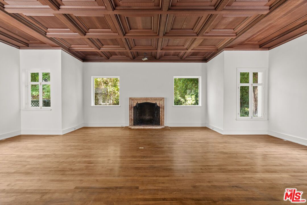 Empty room, Fireplace, Interior, Wooden Beams, Wooden Ceilings, Wood Texture Flooring