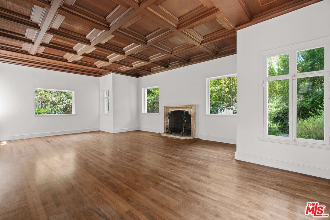 Empty room, Fireplace, Interior, Wooden Beams, Wooden Ceilings, Wood Texture Flooring