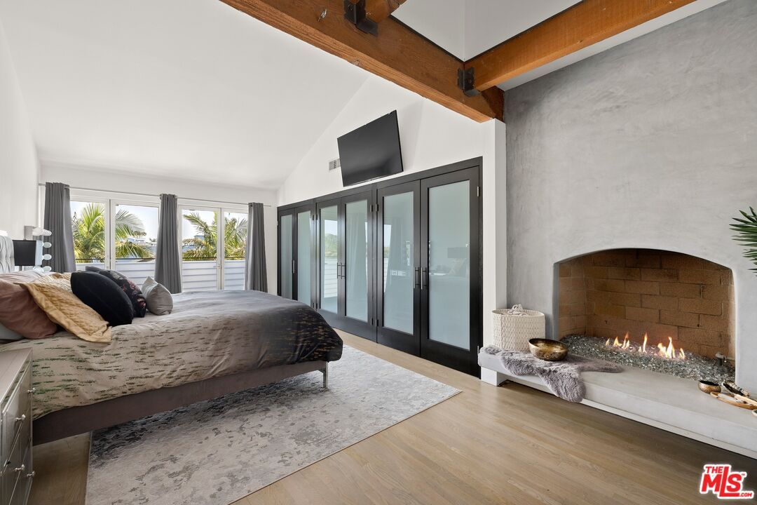 Bedroom, Fireplace, Interior, Wooden Beams, Wood Texture Flooring