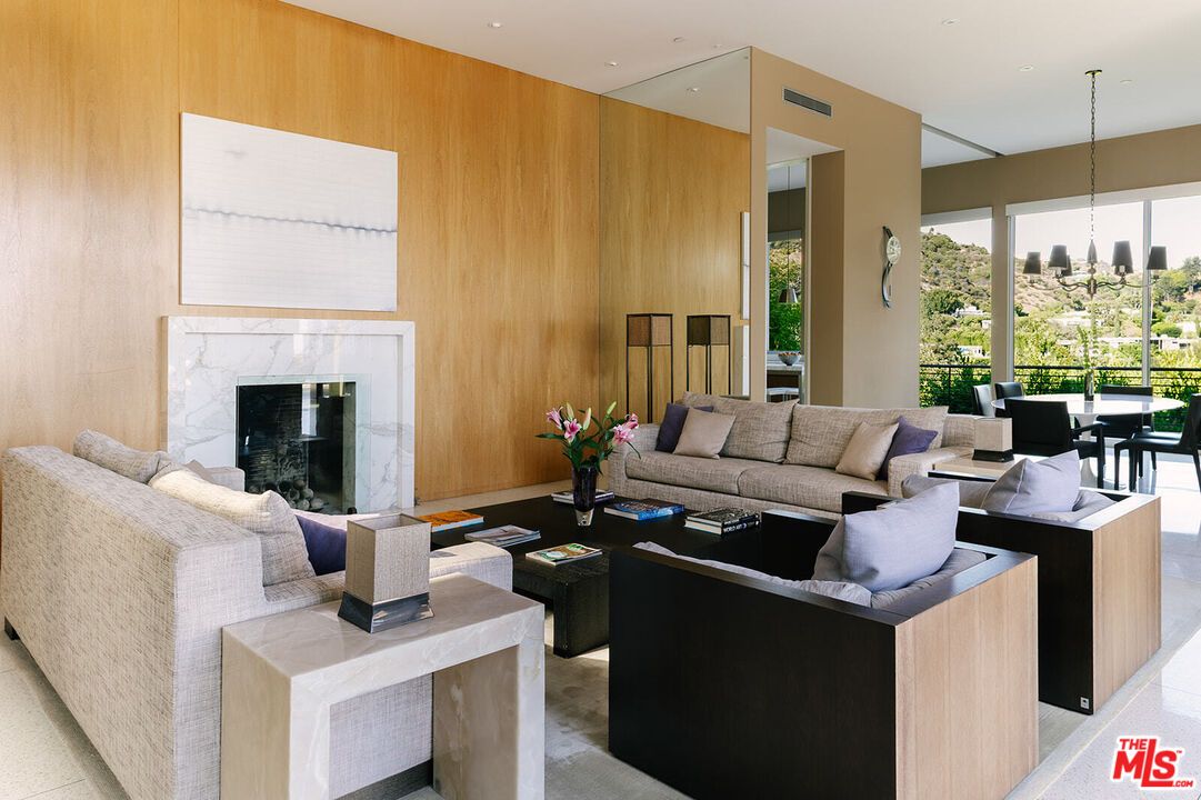 Dining room, Fireplace, Interior, Living room, Pendant Lights, Recessed Lighting, Wooden Walls
