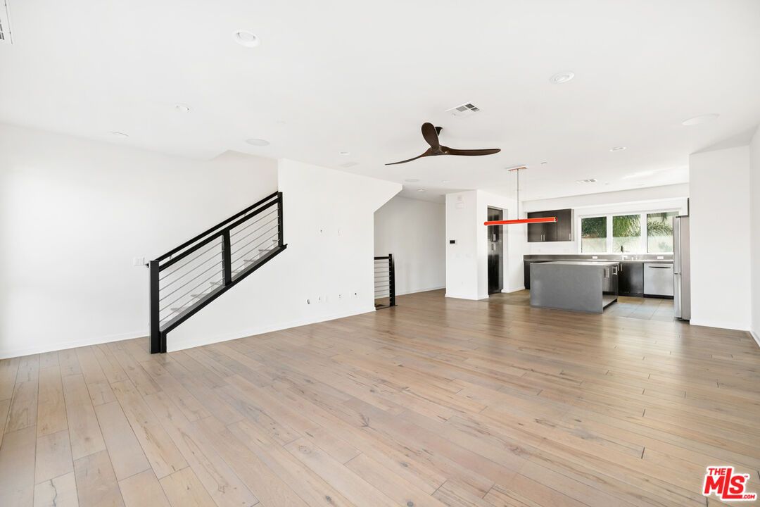 Empty room, Interior, Kitchen, Recessed Lighting, Wood Texture Flooring